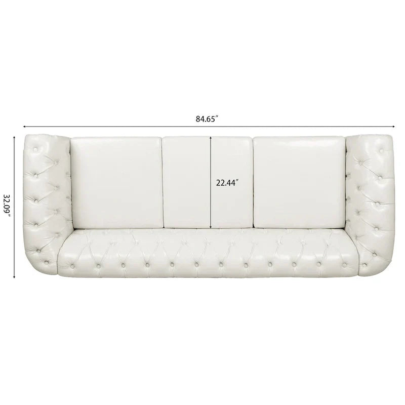 Cream 84.65 Traditional Chesterfield 3-Seater Sofa in PU Leather - image 13