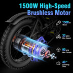 YVY 1500W Electric Bike for Adults, 33MPH 20'' Fat Tire Electric Motorcycle, 48V 20AH Removable Battery, 30 - 60 - image 2