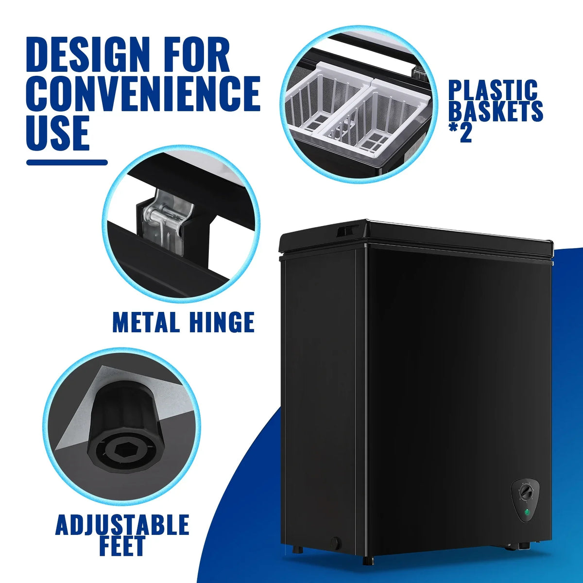 3.6 Cu.ft Chest Mini Freezer with Wheels Deep Freezer for Bulk Storage Top Open Door 2 Removable Baskets 7 Modes Temperature for Home Apartment Kitchen Black - image 4