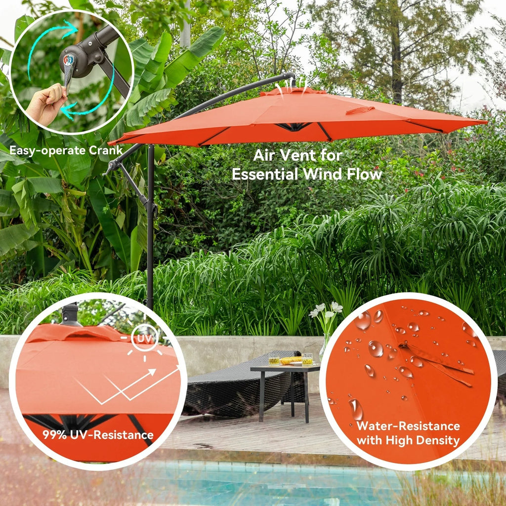 JUSTLET 10ft Heavy Duty Patio Hanging Offset Cantilever Patio Umbrella W/ 4-Piece Base Included Included, Beige - image 44