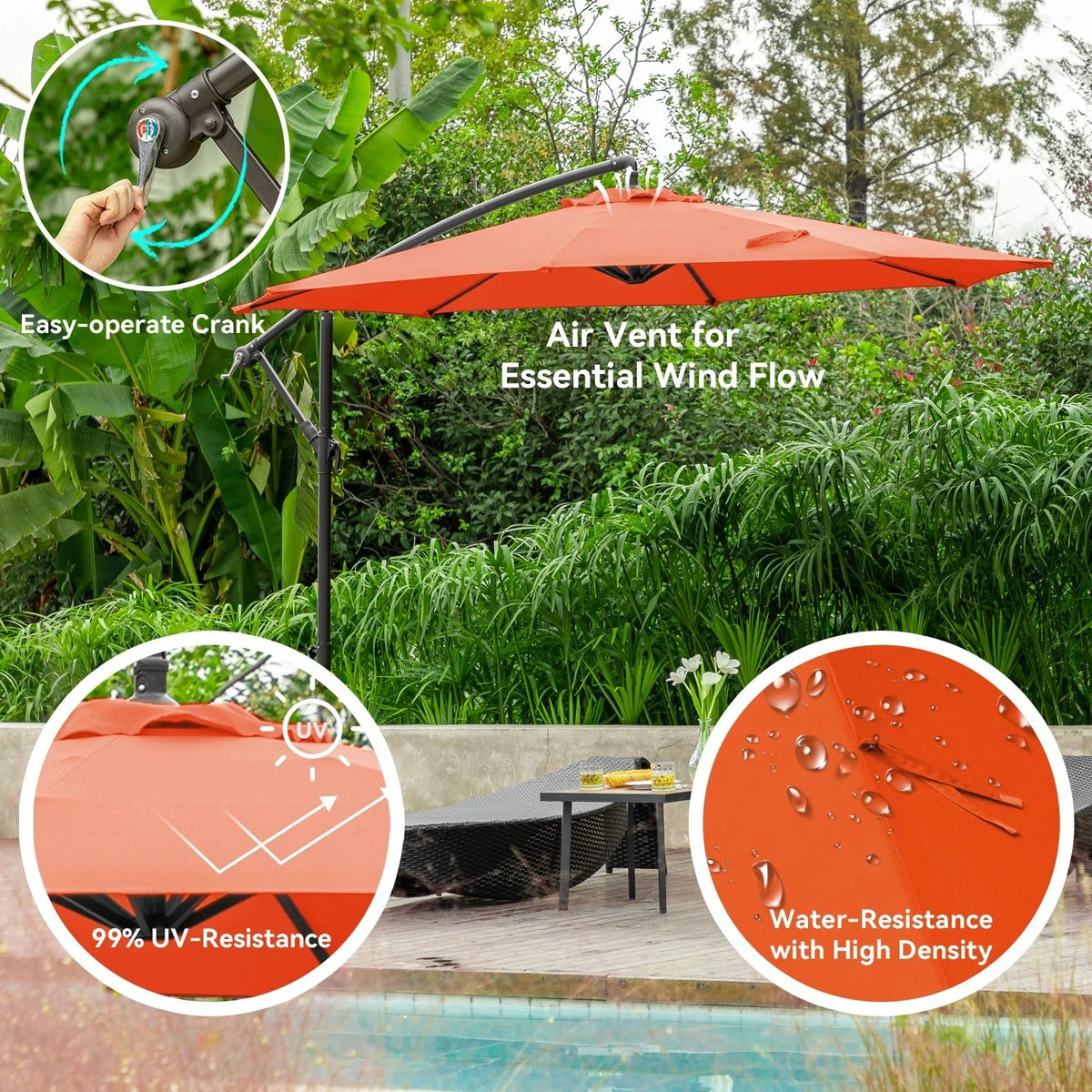 JUSTLET 10ft Heavy Duty Patio Hanging Offset Cantilever Patio Umbrella W/ 4-Piece Base Included Included, Beige - image 44