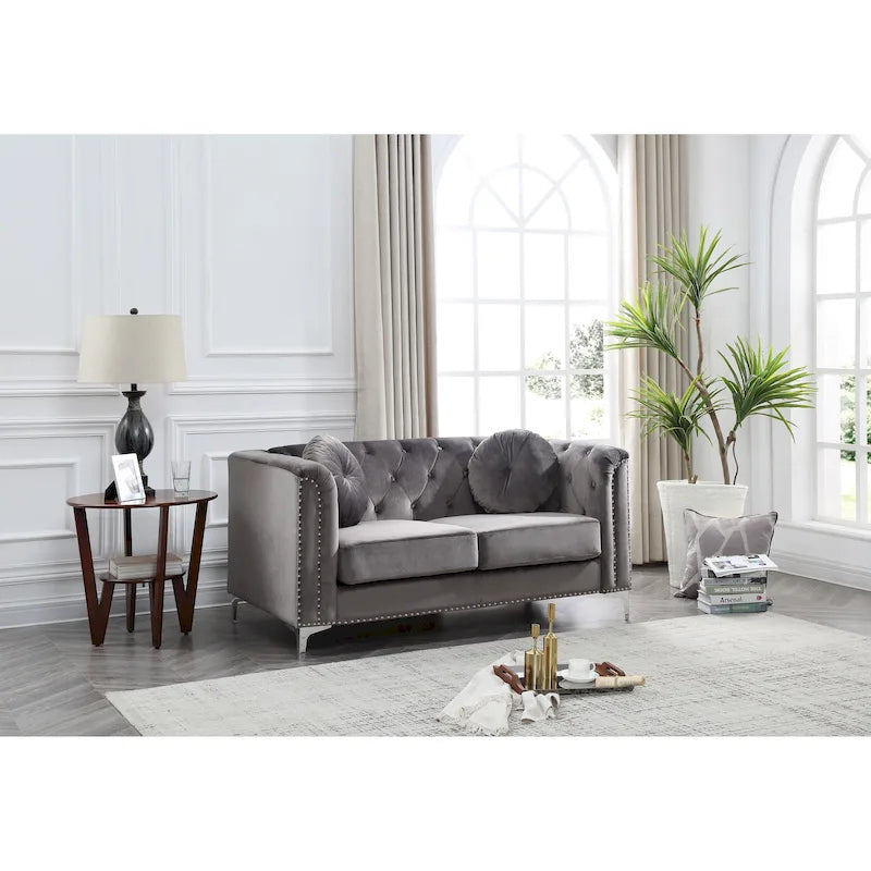 Velvet Button-Tufted Pompano Loveseat - image 2