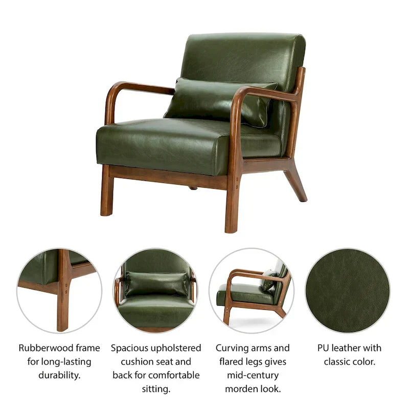 Glitzhome Set of 2 Mid-Century Modern PU Leather Accent Chairs - 30.75H with Cushions (25.75W x 33.75D) - image 24