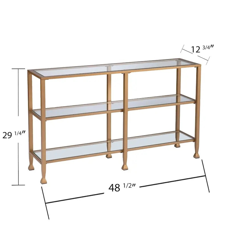 Jensen Gold Metal Console Table with Glass Shelves by SEI Furniture - Narrow Design - image 10