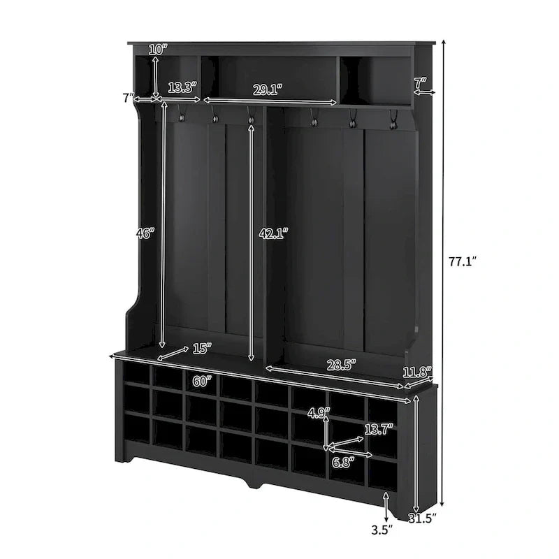 Merax Versatile Hall Tree with Hooks, Shelves, and 24 Shoe Storage Cubbies - image 13