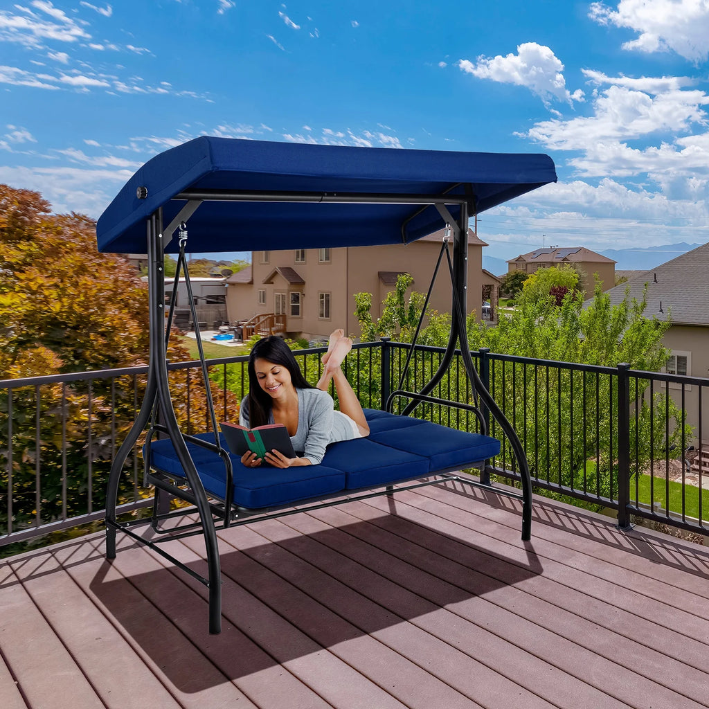 Pirecart 3 Person Patio Porch Swing Outdoor Converting Swing Glider Hammock with Adjustable Canopy, Cushions, Red - image 36