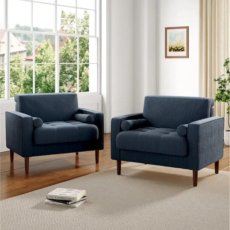 Set of 2 Modern Wide Armchairs in Corduroy - Accent Chairs - image 7