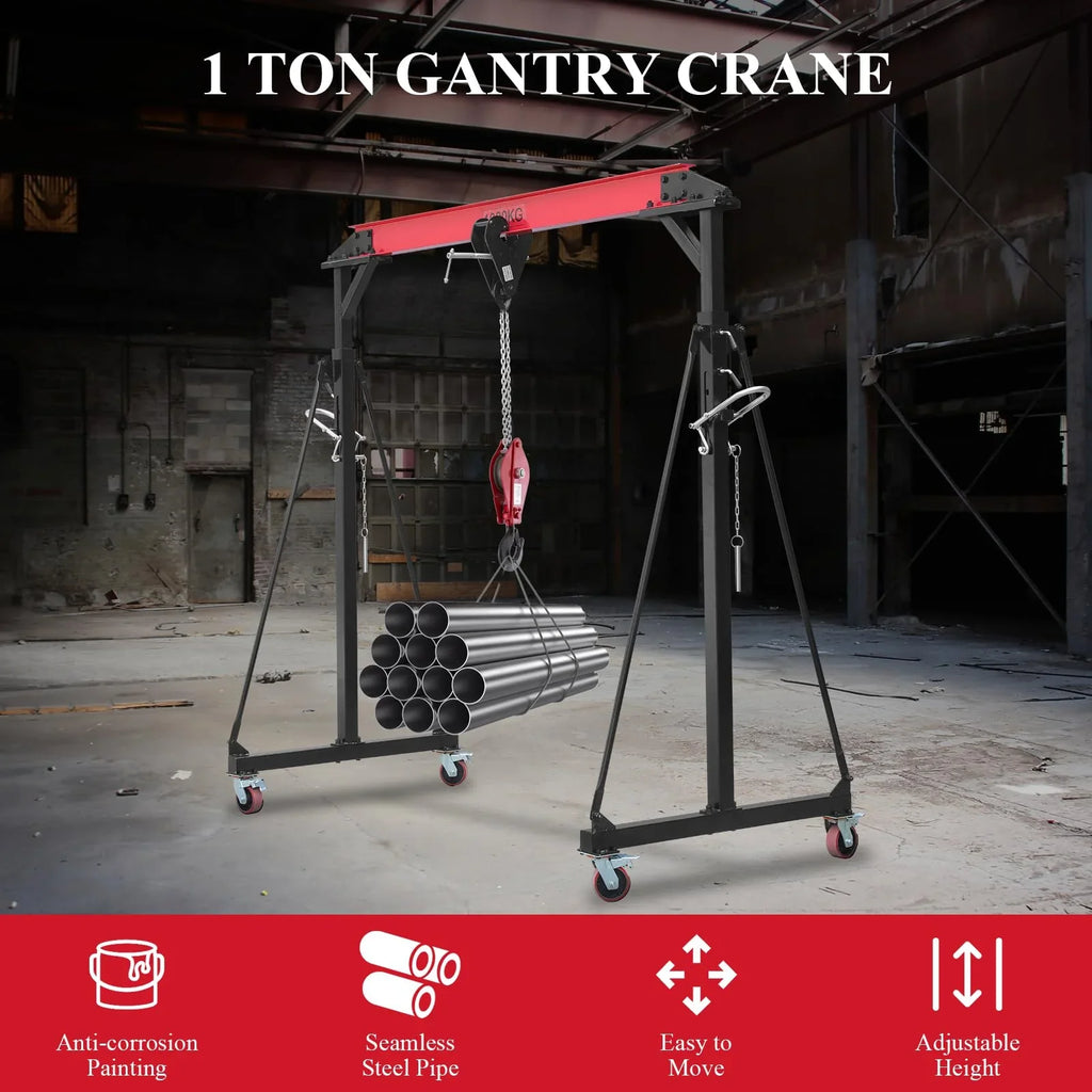 2025  1 Ton Adjustable Gantry Crane, 2200 lbs Capacity, Height Adjustable 96.5"-143.7", Portable Hoist for Factory, Construction, Warehouse, Auto Repair - image 3