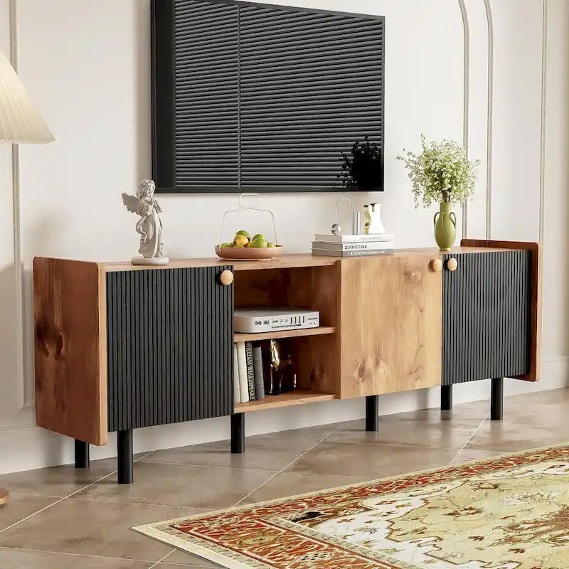 Mid-Century Modern TV Stand with 3 Cabinets - Media Console for TVs up to 70 inches, Stylish Entertainment Center with Storage for Living Room - image 5
