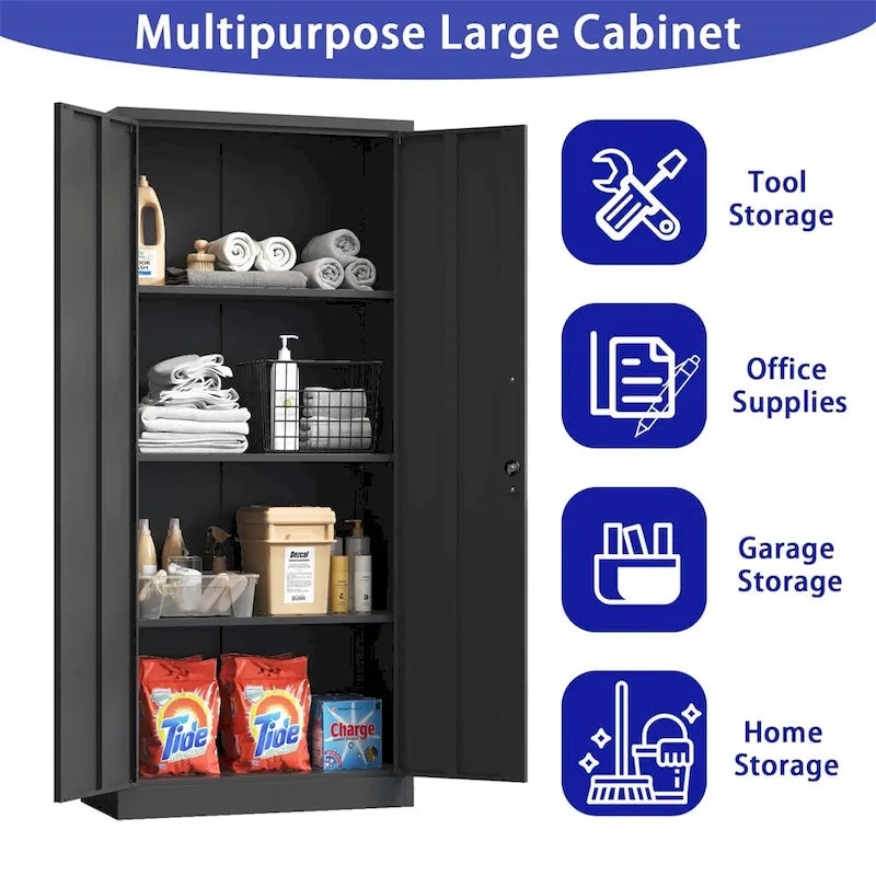 Steel Tool Storage Cabinet with Doors and 3 Shelves - Metal Garage Organizer - image 2