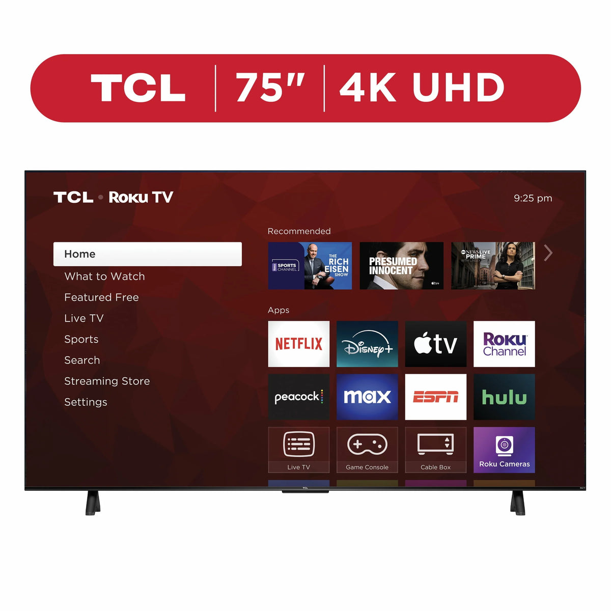 TCL 75′′ 4-Series 4K UHD HDR Smart TV with Roku, Voice Control, AirPlay, & Customizable Home Screen - image 1