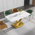 63-Inch Contemporary Dining Table with Slate Stone Surface and Metal Legs, Marble Finish - image 18