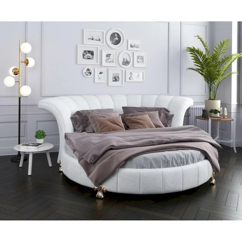 Sofacraft White Faux Leather Venetian Round King Bed - image 3