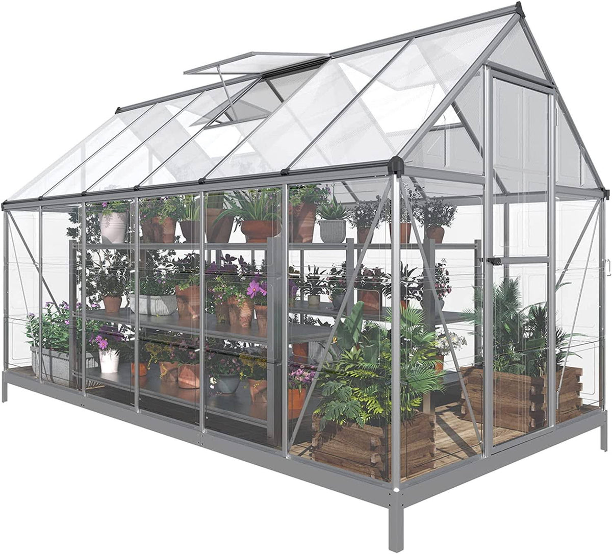 Papajet 6x12 ft Hybrid Polycarbonate Greenhouse with Lockable Hinged Door 2 Vent Window Walk-In Hobby Greenhouse Aluminum Hot House for Outdoor Garden - image 1