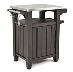 Unity Portable Outdoor Table and Storage Cabinet with Hooks for Grill Accessories-Stainless Steel Top for Patio Kitchen Island or Bar Cart, Espresso Brown - image 1