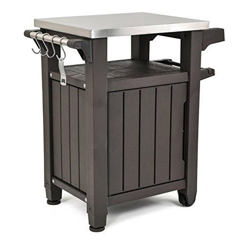 Unity Portable Outdoor Table and Storage Cabinet with Hooks for Grill Accessories-Stainless Steel Top for Patio Kitchen Island or Bar Cart, Espresso Brown - image 1