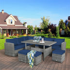 7 Pcs Rattan Patio Dining Furniture Sectional Sofa Set with Dining Table, Ottomans & Cushions - image 26