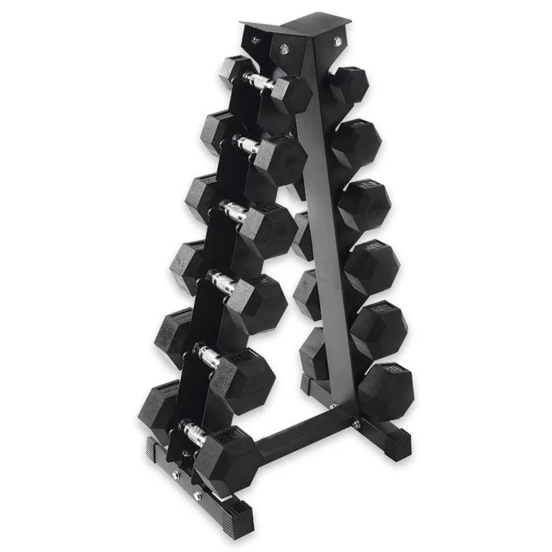 Fitness Heavy-Duty Rubber Dumbbell Weight Set with Rack, 210 lbs (5-30 lbs) - image 1