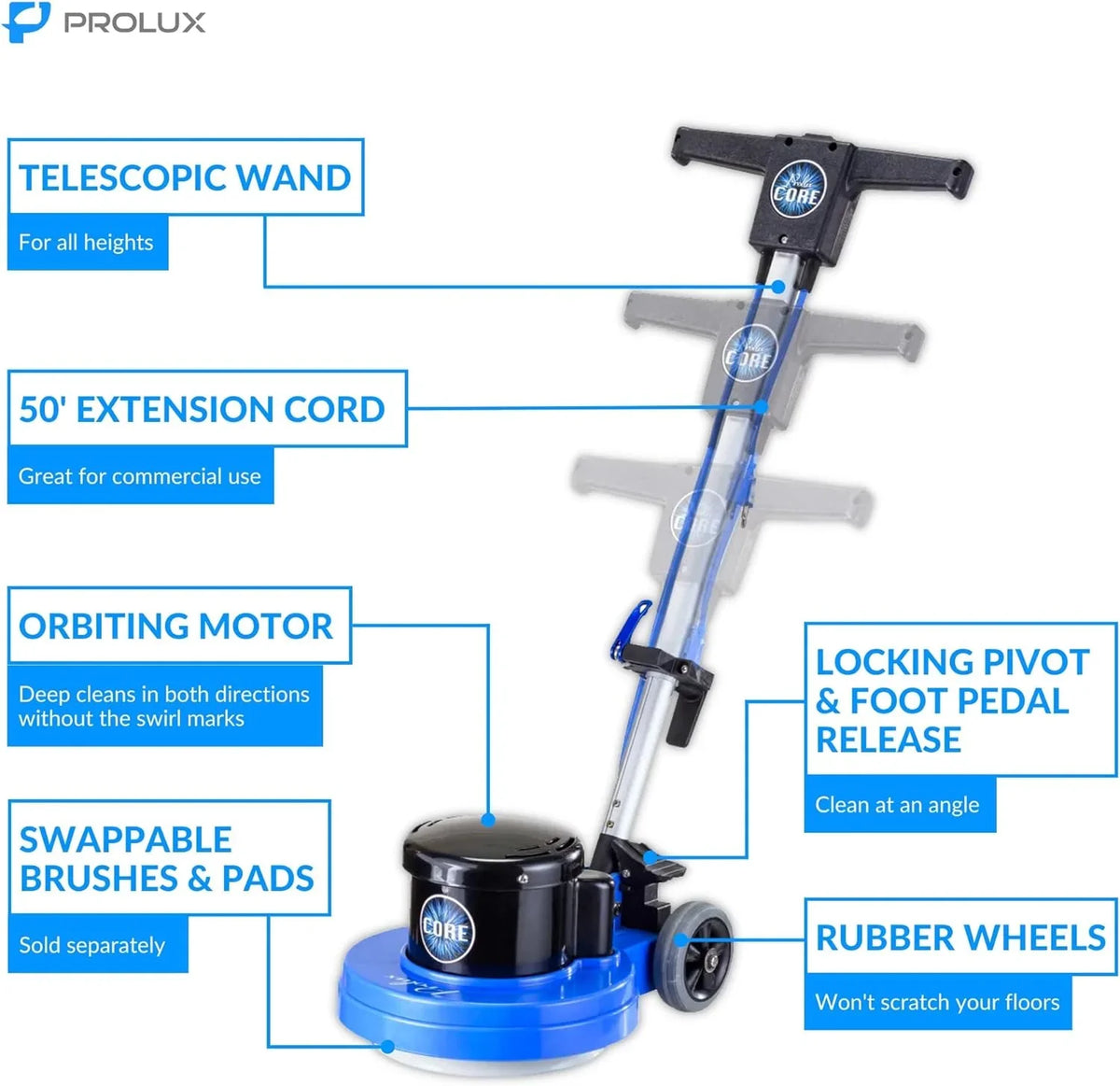 Prolux Core Heavy Duty Commercial Floor Polisher Buffer Scrubber Machine and 5 Pads - image 2