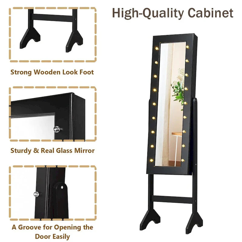 Costway Black Mirrored Jewelry Cabinet Organizer with 18 LED Lights - image 6