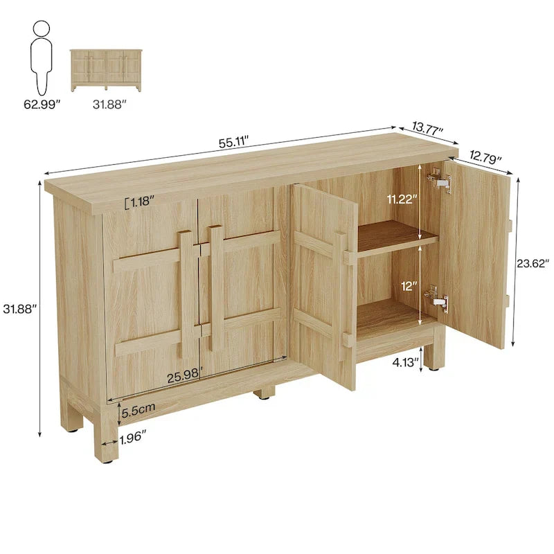 55-Inch Rustic Wood Farmhouse Buffet Cabinet with Ample Storage - image 10