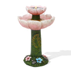 Luxenhome Solar Powered Pink Flower 2 - Tier Resin Birdbath Fountain with Lights - image 1