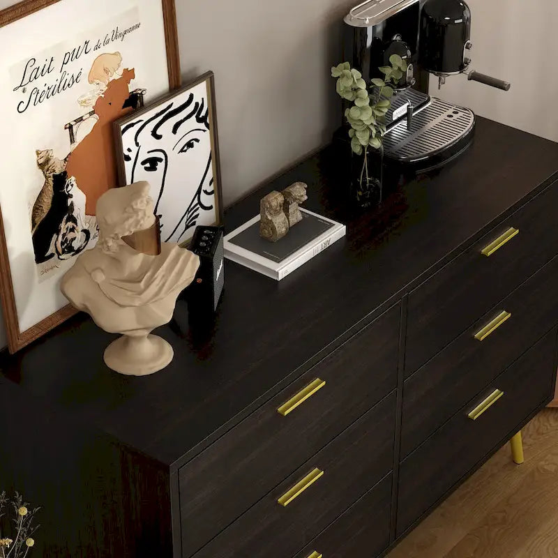 Elegant 6-Drawer Double Dresser with Gold Accents for Stylish Bedroom Storage - image 4