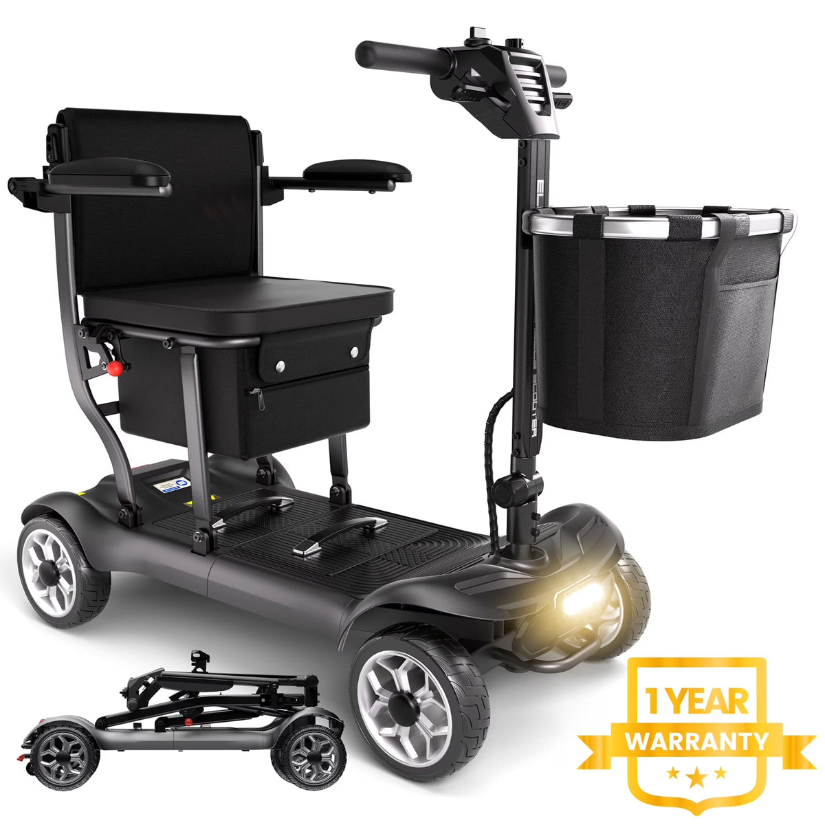 EAGLOG Light Weight 4 Wheels Mobility Scooter for Seniors, Electric Folding Wheelchair Device for Travel, Black - image 1