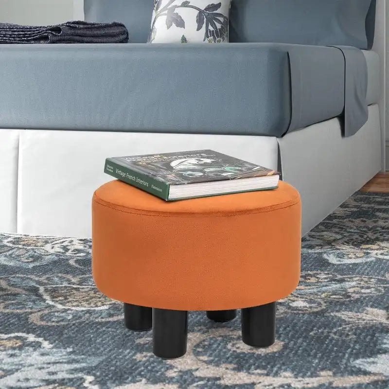 Adeco Modern Velvet Round Ottoman Footrest Stool with Padded Seat - image 4