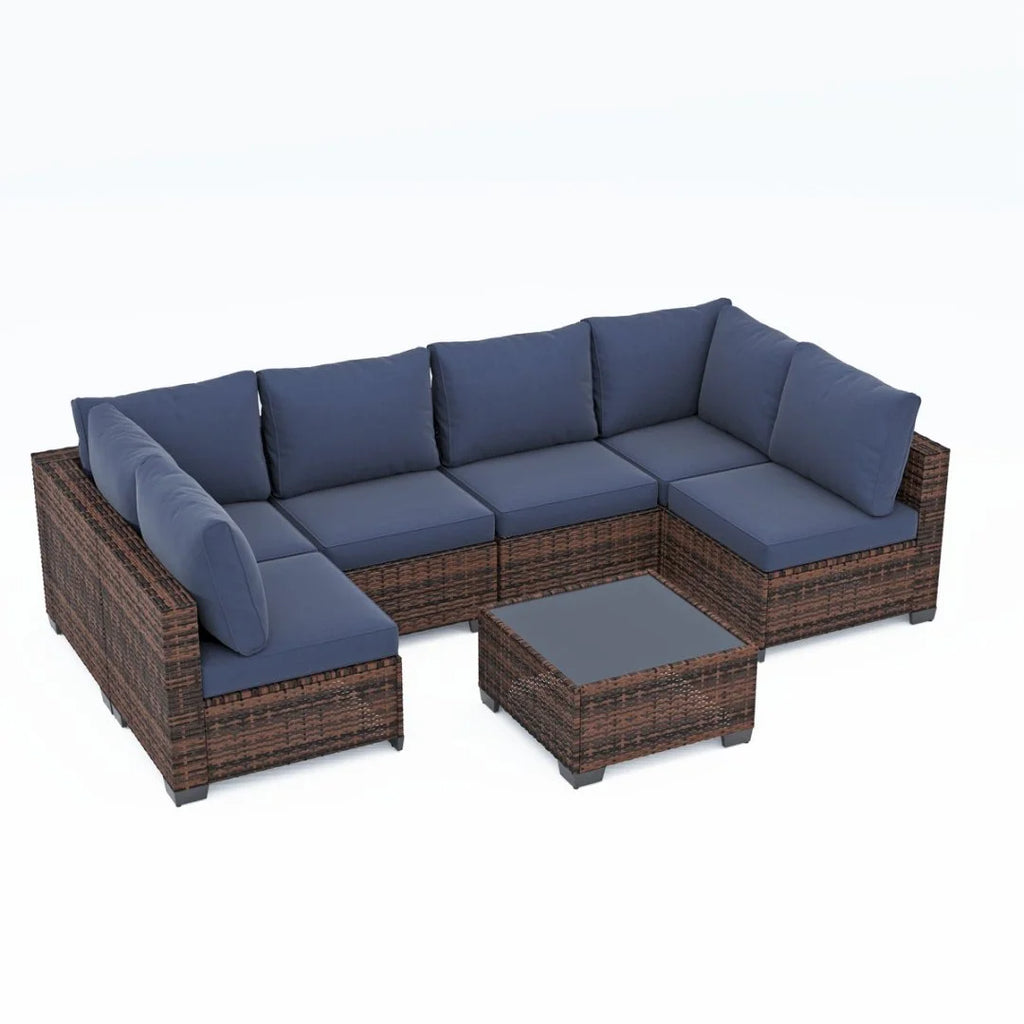 Ainfox 7 Pcs Outdoor Patio Furniture Sofa Set on Sale, Grey Rattan Grey Cushion - image 18