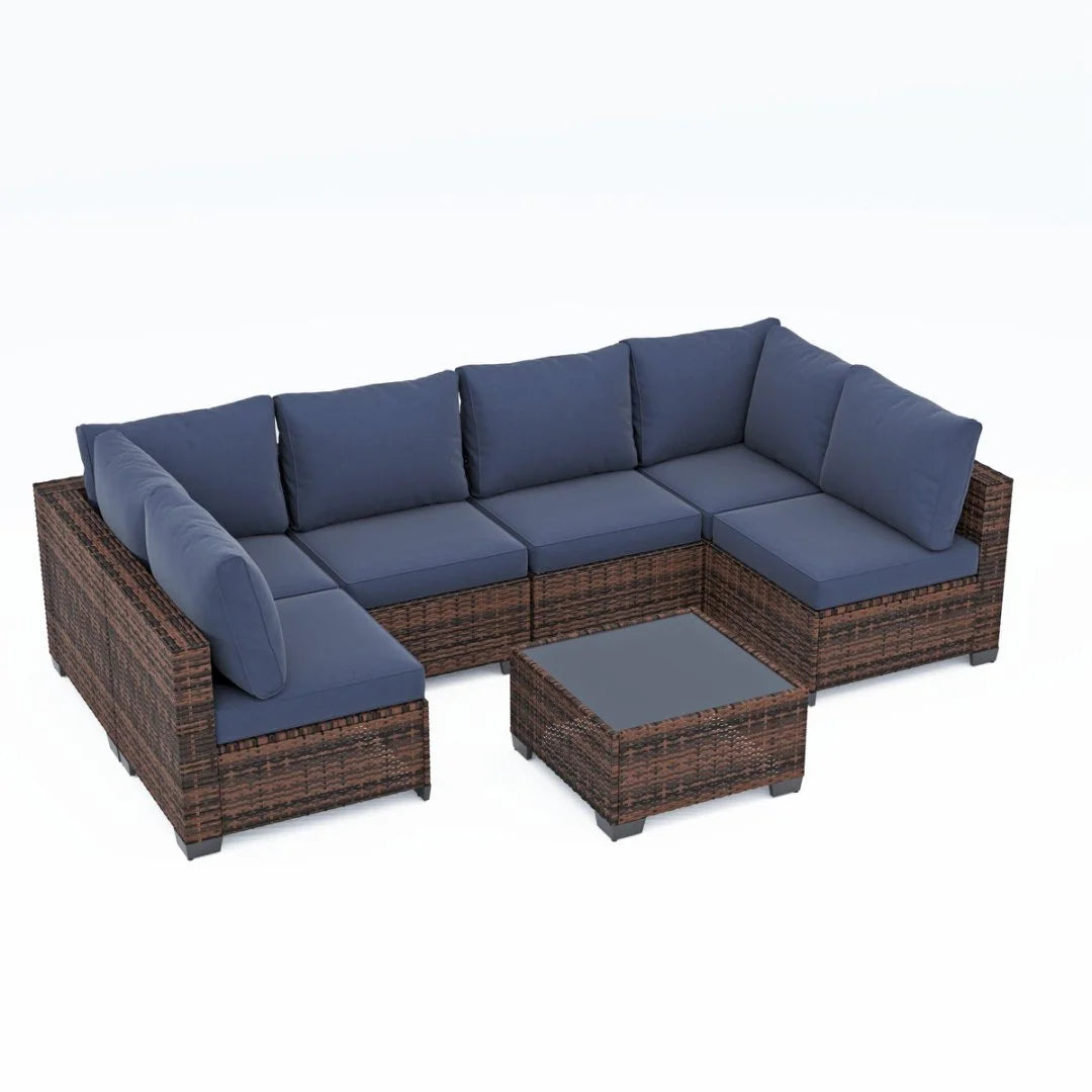 Ainfox 7 Pcs Outdoor Patio Furniture Sofa Set on Sale, Grey Rattan Grey Cushion - image 18