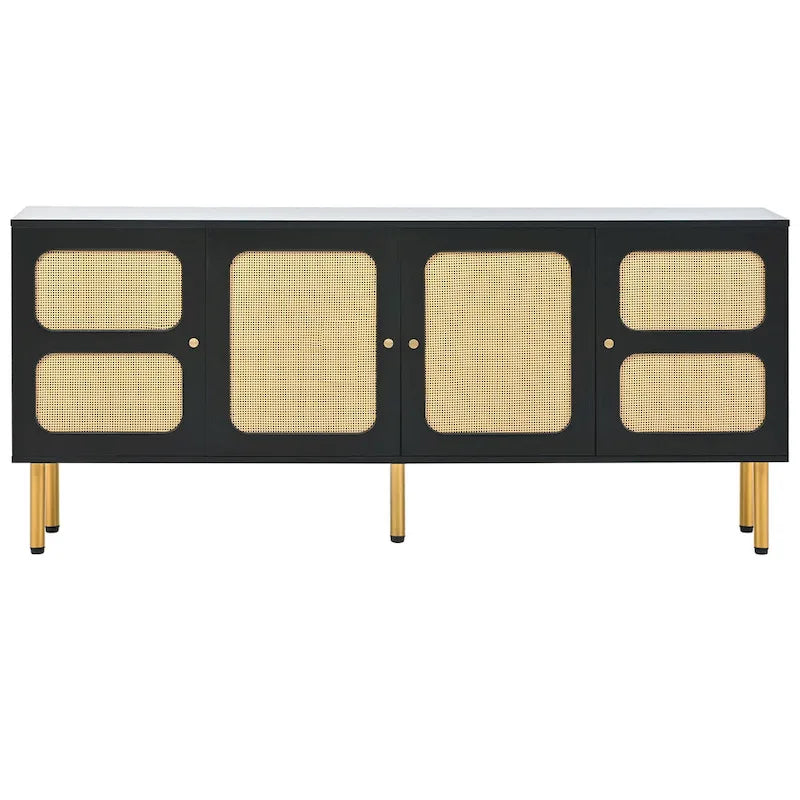 Bohemian Country Wood and Rattan TV Stand Media Console Storage Cabinet - Dimensions: 16.9" x 64.9" x 28.3" - image 10