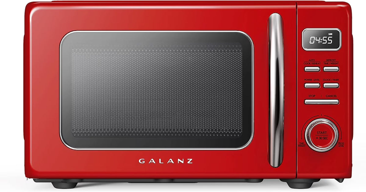 Galanz Retro Countertop Microwave Oven with Auto Cook & Reheat, Defrost, Quick Start Functions, Easy Clean with Glass Turntable, Pull Handle, .9 cu ft, Black - image 5
