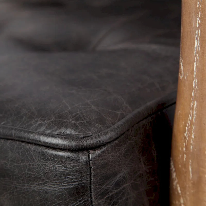 Phineas Black Genuine Leather Accent Chair with Brown Solid Wood Frame - image 8