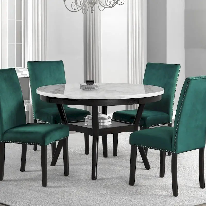 Kate 47-Inch Round Dining Table with Faux Marble Surface in White and Brown - image 1
