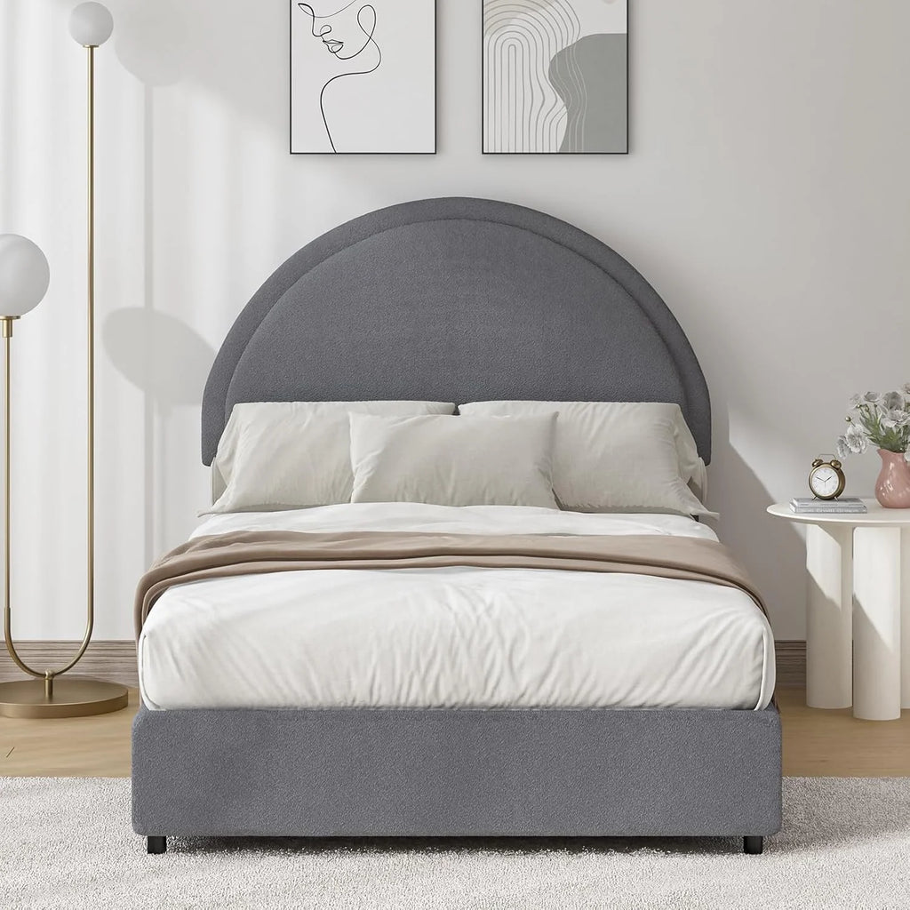 4 EVER WINNER Queen Size Bed Frame, Boucle Upholstered Bed Frame with Headboard, White Queen Bed Frame, White - image 15