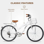WEIZE Beach Cruiser Bike, 26 inch Commuter Bicycle for Adult Men and Women, 7-Speed/High-Carbon Steel/Front & Rear Fenders, Comfortable City Bikes with Rear Rack or Basket, Ergonomic Upright Design - image 8