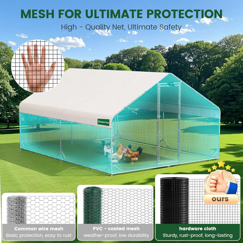 Large Walk-in Metal Chicken Coop with Run, Solar Light, UV Cover - image 4