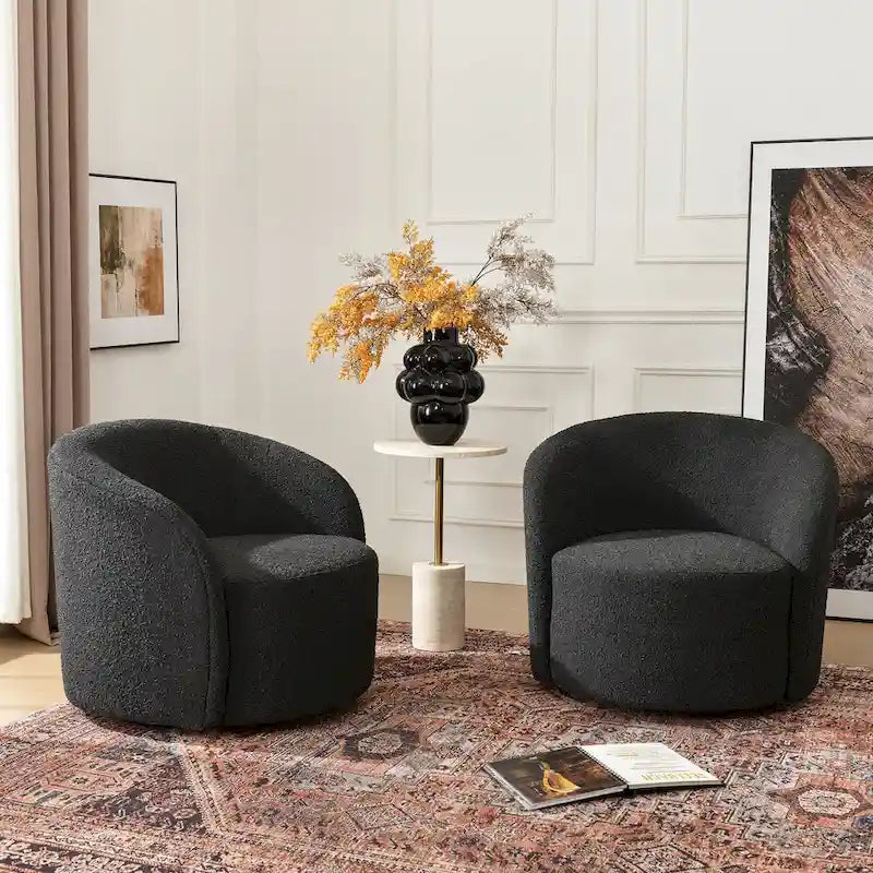 Set of 2 KINWELL 34-Inch Wide Upholstered Swivel Barrel Chairs - image 1