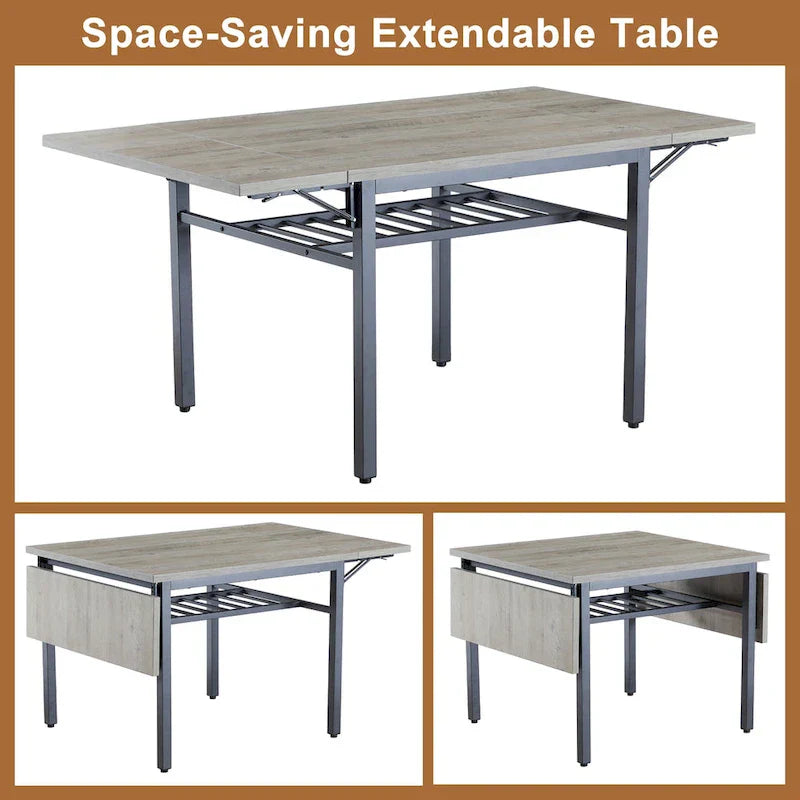 Contemporary Industrial 63.2" Extendable Dining Table with Drop Leaf, Accommodates 6 - image 11