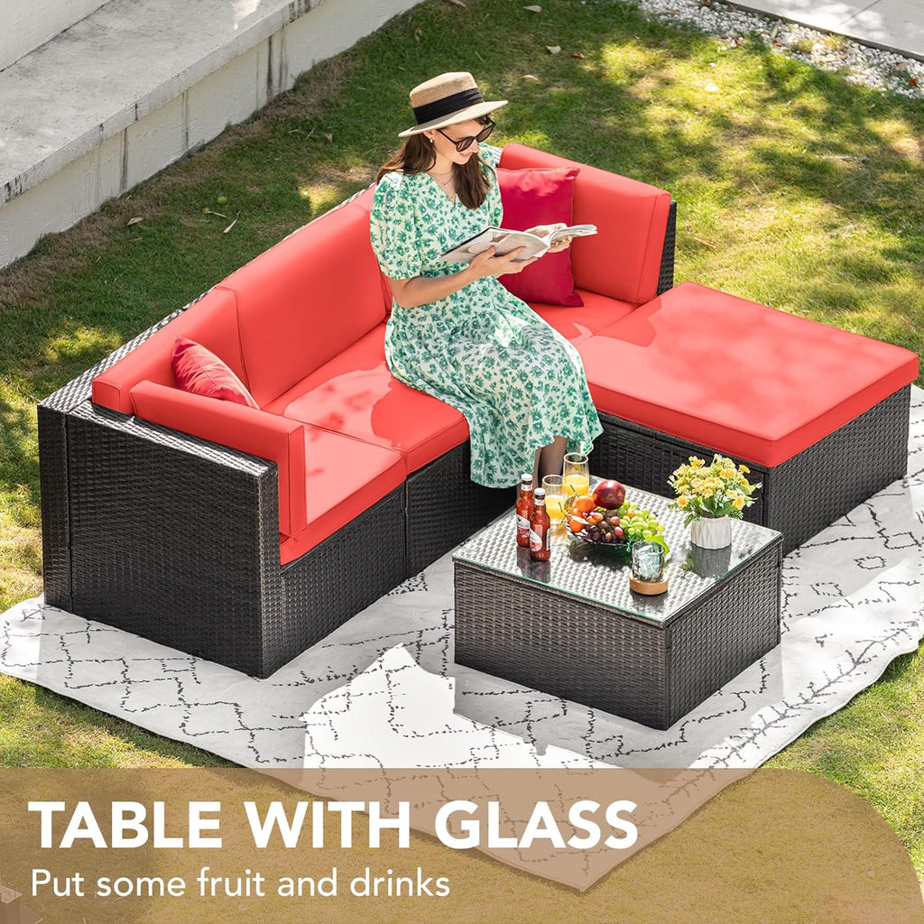 Devoko 5 Pieces Patio Furniture Sets All Weather Outdoor Sectional Patio Sofa Manual Weaving Wicker Rattan Patio Seating Sofas with Cushion and Glass Table(Beige) - image 54