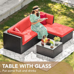 Devoko 5 Pieces Patio Furniture Sets All Weather Outdoor Sectional Patio Sofa Manual Weaving Wicker Rattan Patio Seating Sofas with Cushion and Glass Table(Beige) - image 54
