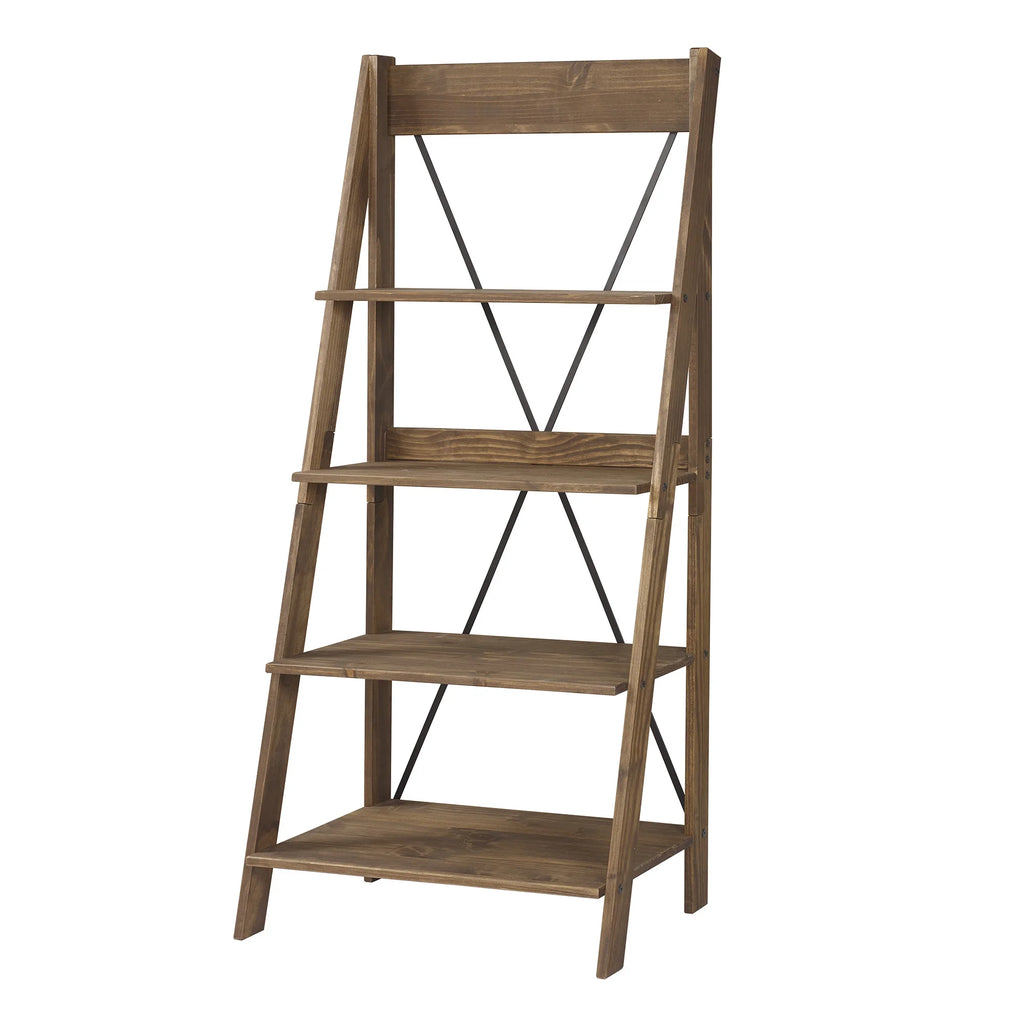 Walker Edison Solid Wood 4-Shelf Ladder Bookshelf, Brown - image 5