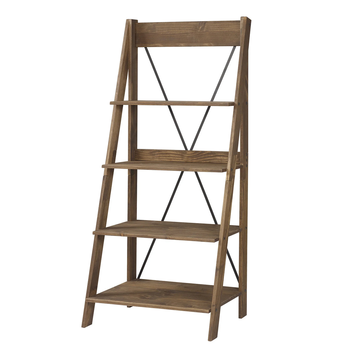 Walker Edison Solid Wood 4-Shelf Ladder Bookshelf, Brown - image 5