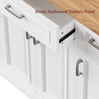 Large Kitchen Island with Wood Drop Leaf, Embossed Texture Rolling Kitchen Cart wDoors and Drawers wStorage for Kitchen, White - image 5