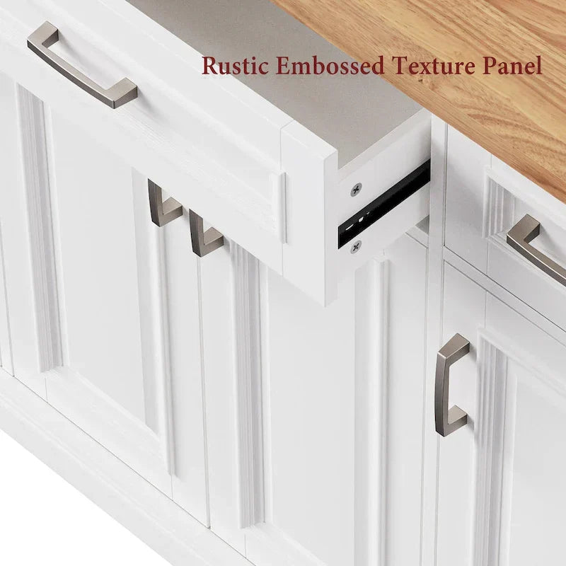 Large Kitchen Island with Wood Drop Leaf, Embossed Texture Rolling Kitchen Cart wDoors and Drawers wStorage for Kitchen, White - image 5
