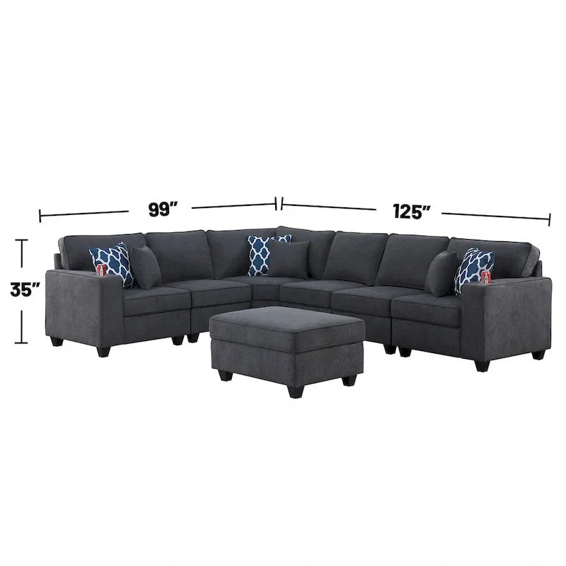 Modular Sectional Sofa with Ottoman Cupholders and Throw Pillows - image 4