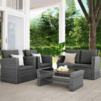 Wisteria Lane 4 Piece Outdoor Patio Furniture Sets, Wicker Conversation Set for Porch Deck, Grey Rattan Sofa Chair with Cushion Blue - image 39
