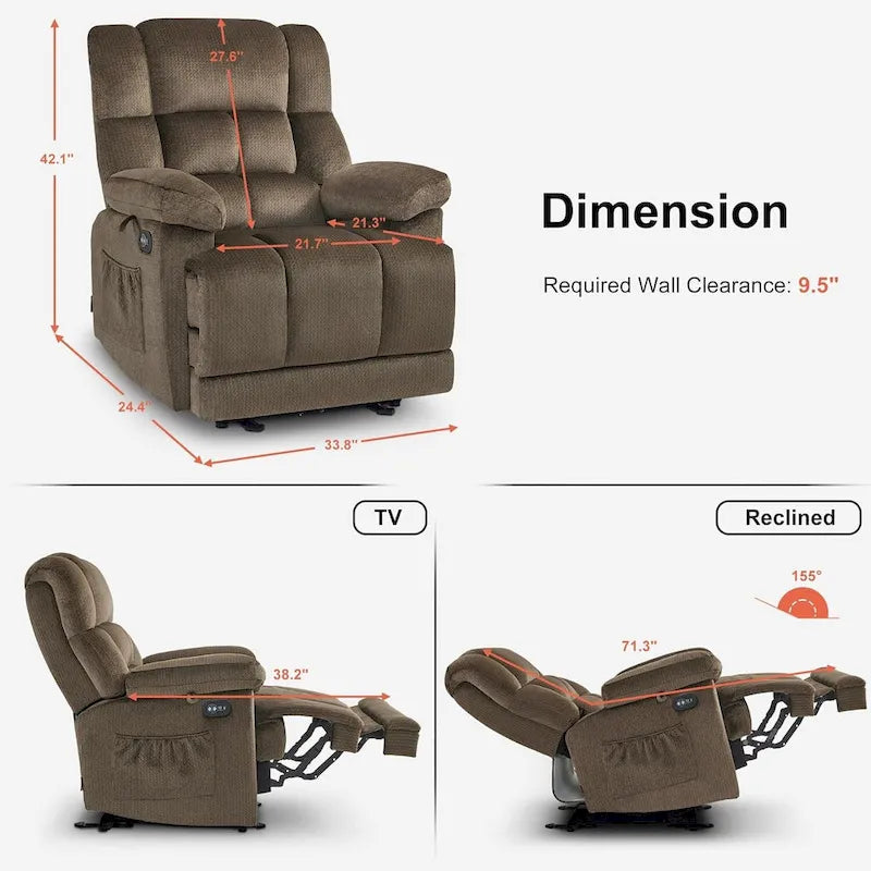 MCombo Heated Massage Electric Recliner Chair for Living Room - Fabric R6233 - image 21