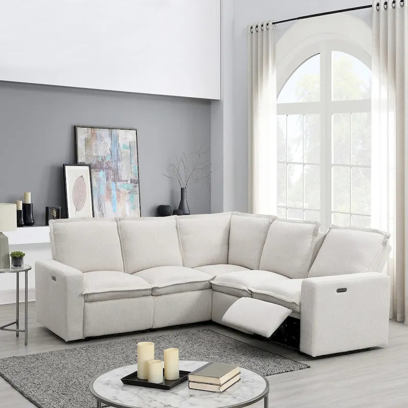 Linen Upholstered Power Recliner L-Shaped Sectional Sofa with USB Port - Soft Home Theater Seating for Living Room - image 1
